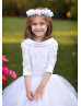 Roll Bateau Collar White Lace Tulle Vintage Flower Girl Dress
